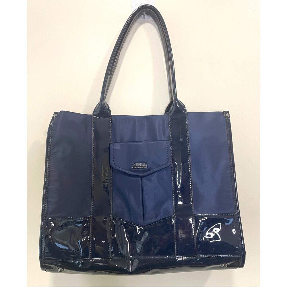 Aimee Kestenberg Navy Blue Heston Tote Patent Preppy Professional